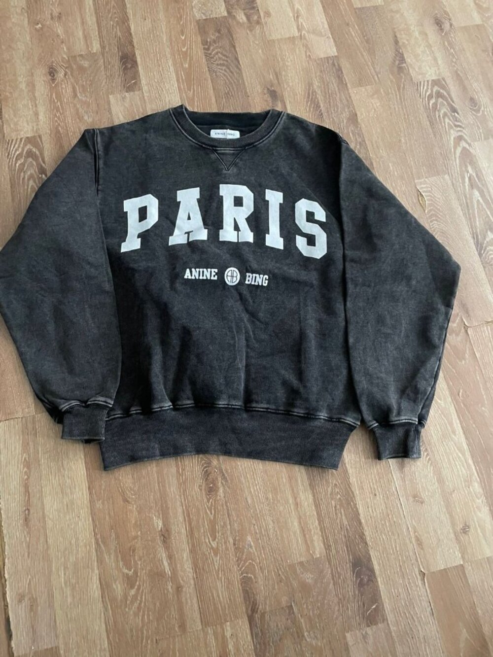 ANINE BING Ramona “Paris” Sweatshirt — Washed Black Signature Crewneck